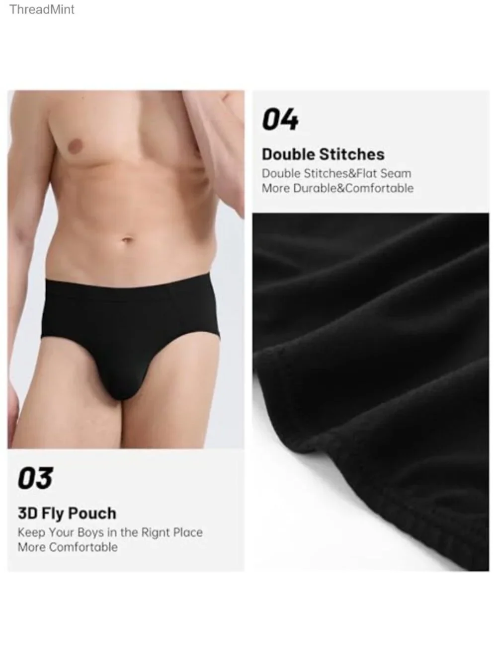 Men's Bamboo Viscose Briefs Breathable 3D Pouch Tagless Underwear
